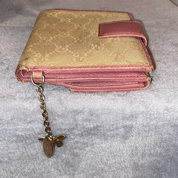 💕GUCCI💕Tan/Pink GG Canvas and Leather French Flap Wallet with COA/GUC - Picture 5 of 15